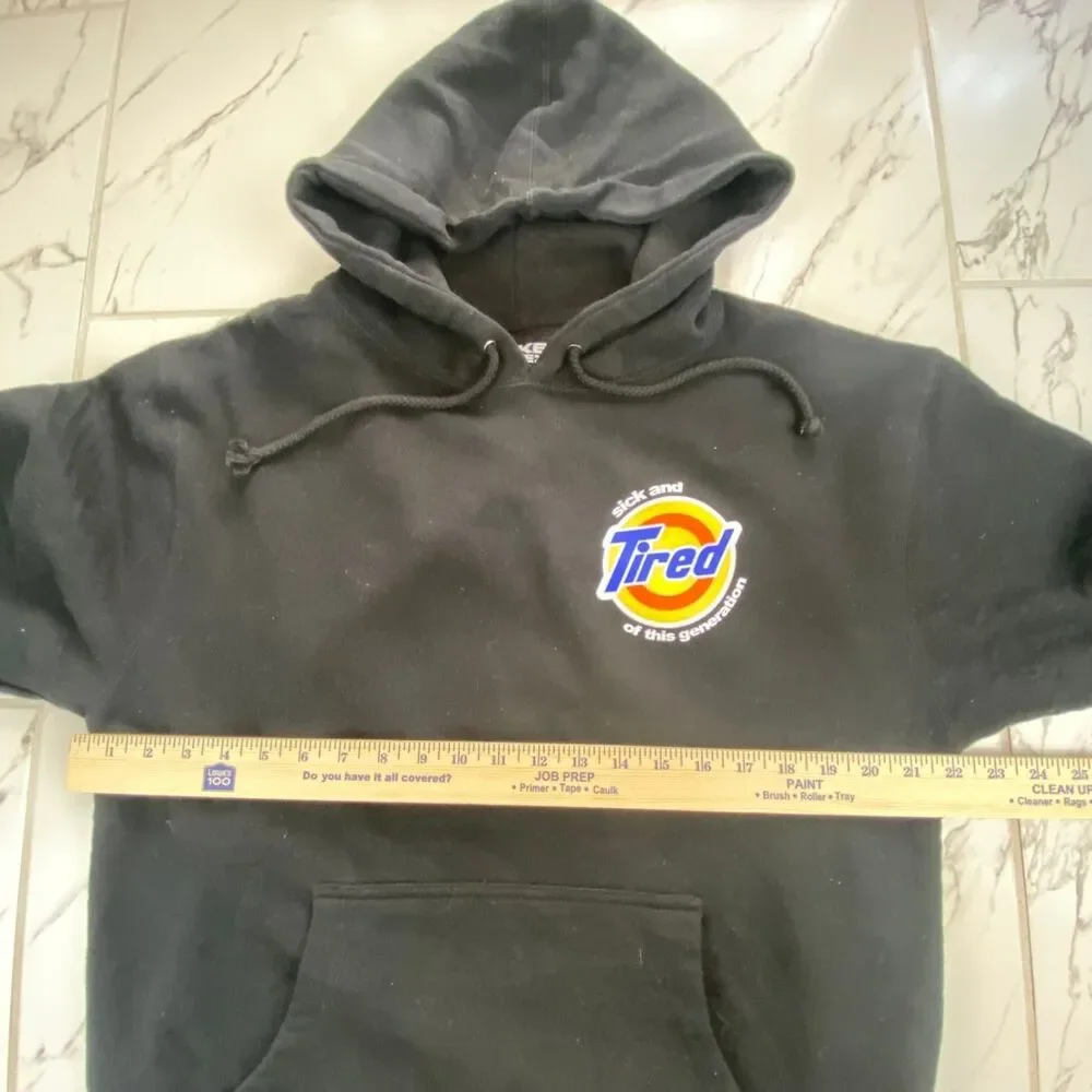 Duke Gomez Men's Medium Black Hoodie Sweatshirt Tired Graphic Pullover Cotton